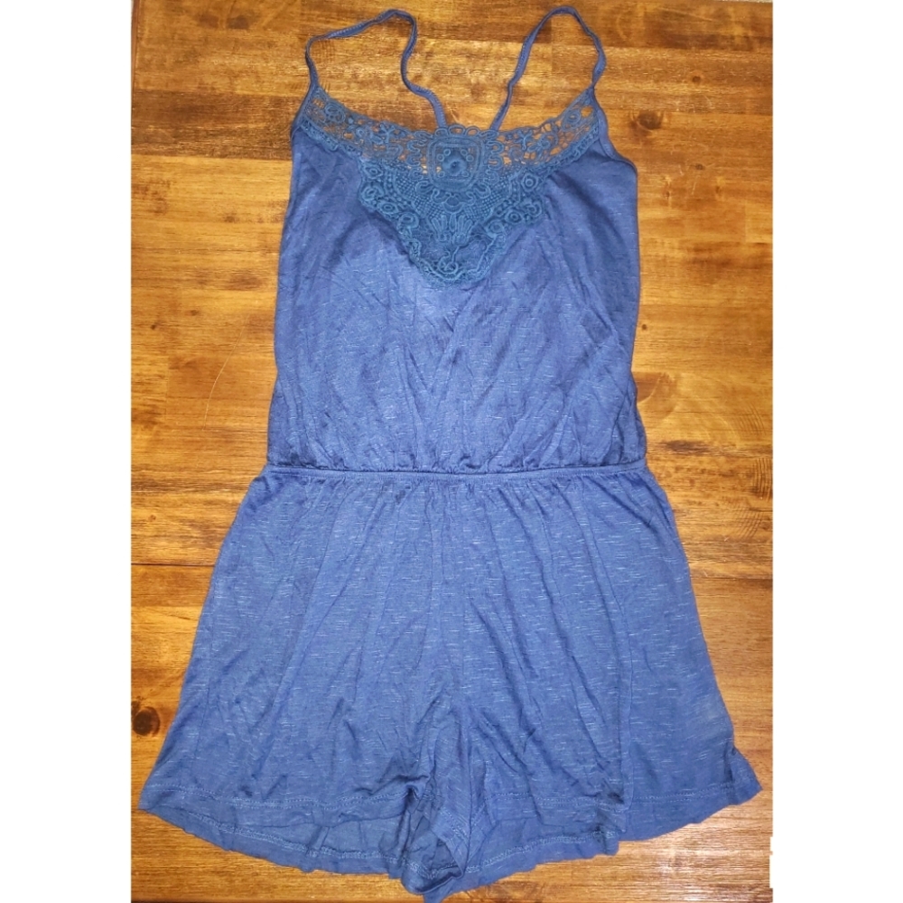 New Women's Vintage Pins and Needles Blue Crochet Detail Strappy Summer Romper